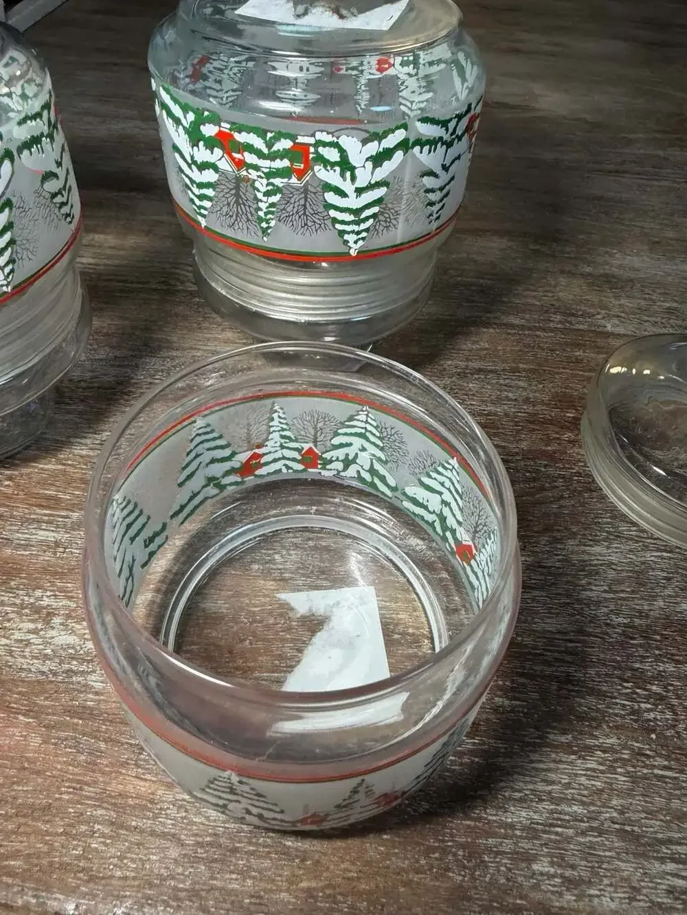 KIG Indonesia Vintage Winter Snow Scene Glass Candy Jars with Lids - Set of 3